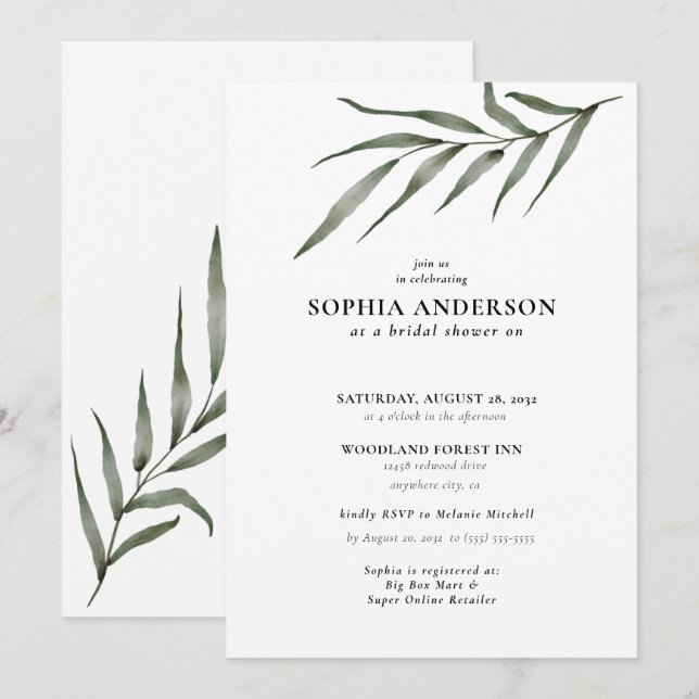 Invitación Moderna ducha nupcial Eucalyptus Boho Botánico (Anverso / Reverso)