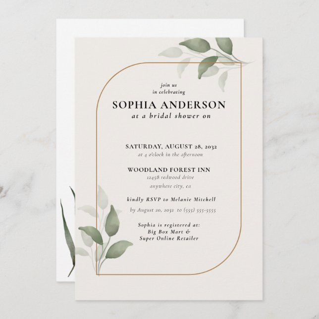 Invitación Moderna ducha nupcial Eucalyptus Boho Botánico (Anverso / Reverso)