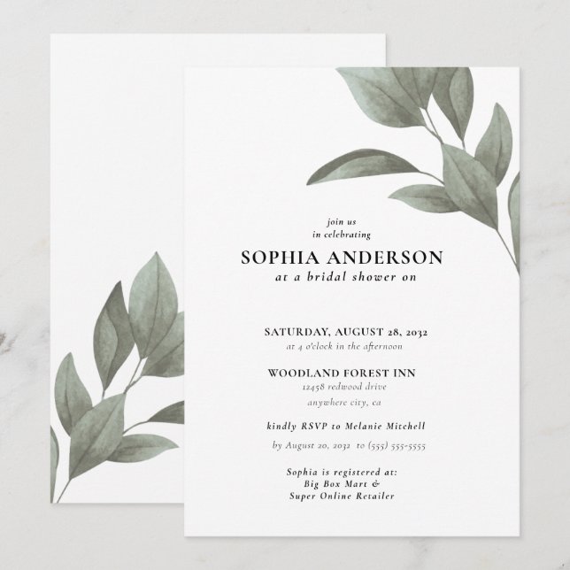 Invitación Moderna ducha nupcial Eucalyptus Boho Botánico (Anverso / Reverso)