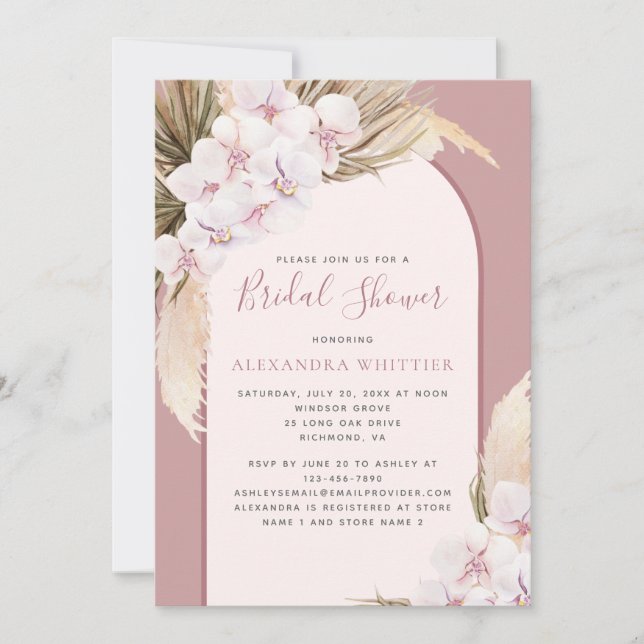 Invitación Moderna Ducha nupcial tropical floral Pampas (Anverso)