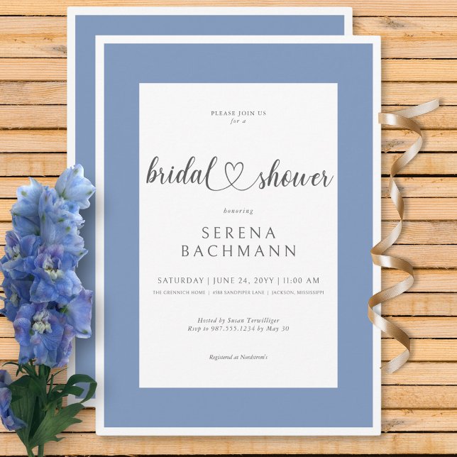 Invitación Moderna ducha romántica azul y blanca de novias (Modern Romantic Blue & White Bridal Shower Invitation)