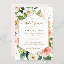 Invitación Moderna ducha Rubor Gold Floral Bridal