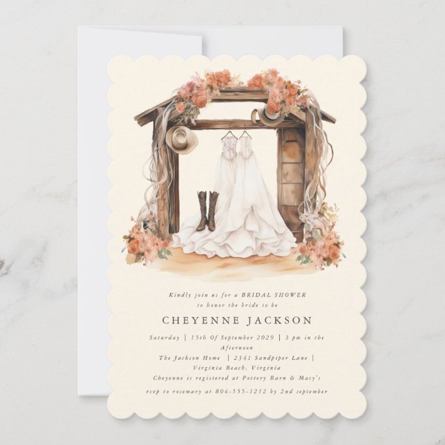 Invitación Moderna ducha rústica occidental floral de novias (Anverso)