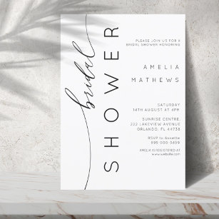Invitación Moderna ducha simple de novia en blanco y negro