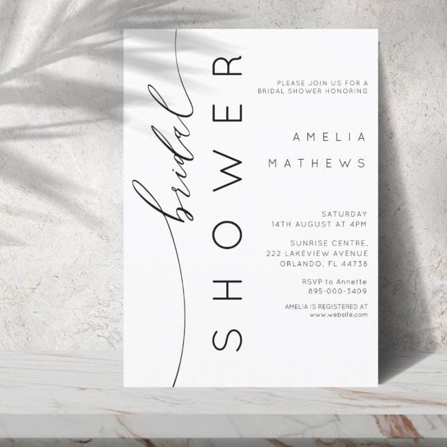 Invitación Moderna ducha simple de novia en blanco y negro (Subido por el creador)