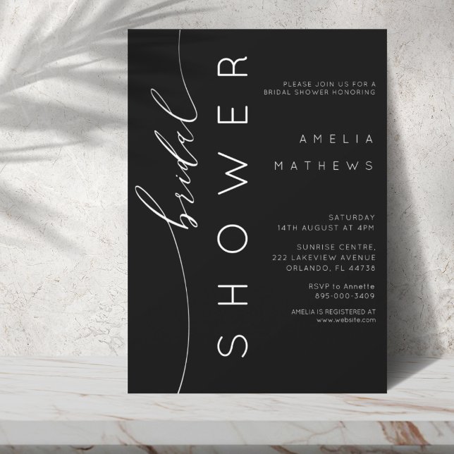 Invitación Moderna ducha simple de novia en blanco y negro (Subido por el creador)