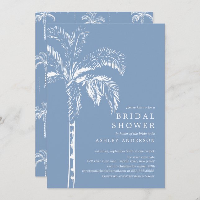 Invitación Moderna ducha tropical de palmeras en palmeras (Anverso / Reverso)