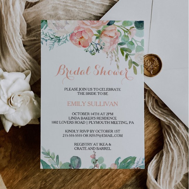 Invitación Moderna ducha tropical floral rosa Rubor Tropical  (Subido por el creador)