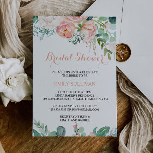 Invitación Moderna ducha tropical floral rosa Rubor Tropical 