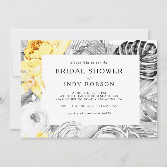 Invitación Moderna ducha tropical horizontal de novias (Anverso)