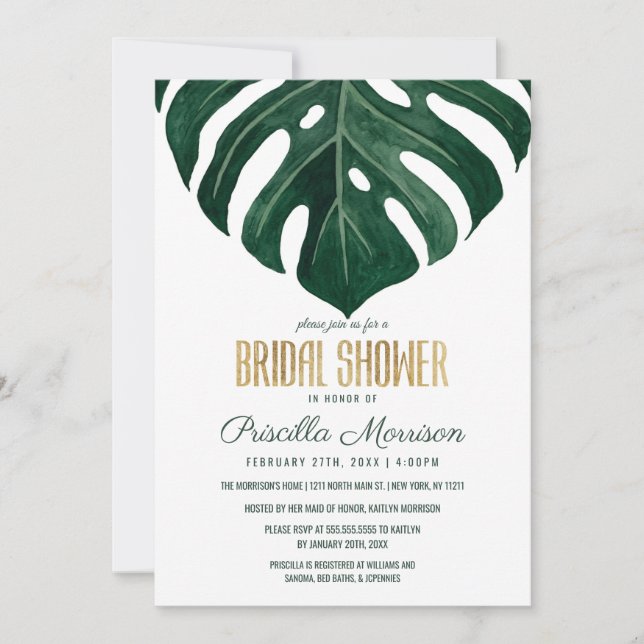 Invitación Moderna ducha tropical tropical suiza de oro de qu (Anverso)