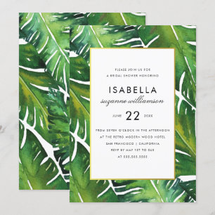 Invitación Moderna ducha tropical verde de hojas tropicales