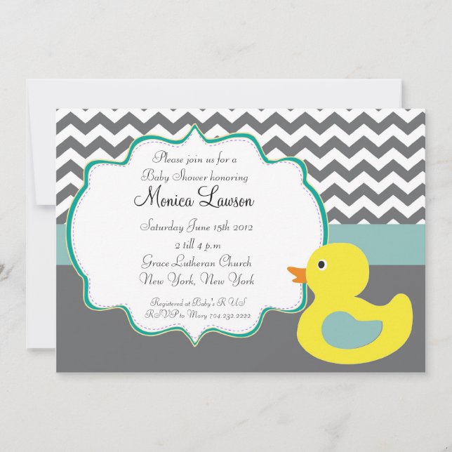 Invitación moderna Ducky de Chevron Baby Shower (Anverso)