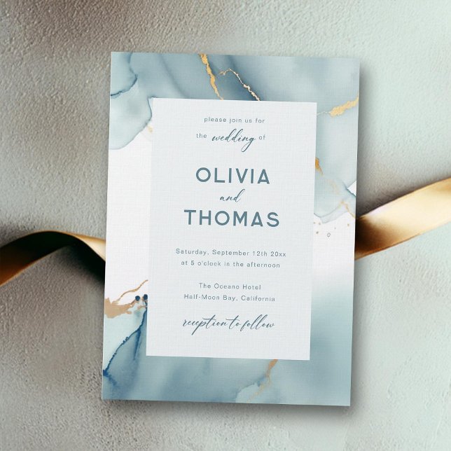 Invitación Moderna Dusty Azul Verde azulado Elegante Frame Be (dusty blue teal beach wedding invitation modern simple frame elegant bohemian boho chic romantic)
