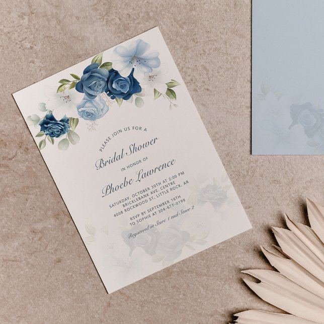Invitación Moderna Dusty Blue Floral Greenery Bridal Shower (Subido por el creador)