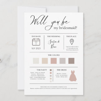 Invitación Moderna edición de color Bridesmaid Propuesta de c