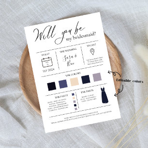 Invitación Moderna edición de color Bridesmaid Propuesta de c