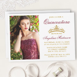 Invitación Moderna elegancia Borgoña Crown Quinceanera