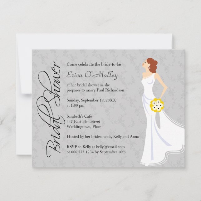 Invitación Moderna elegancia Bridal Shower Gray (Anverso)
