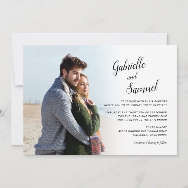 Invitación Moderna elegancia caligrafía Boda fotográfico Invi (Anverso)