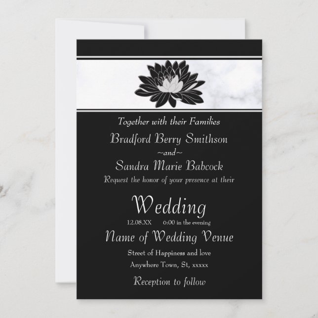 Invitación Moderna elegancia, color gris negro Floral acuátic (Anverso)
