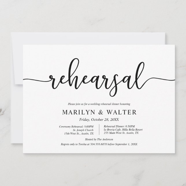 Invitación Moderna elegancia, ensayo Boda y cena (Anverso)