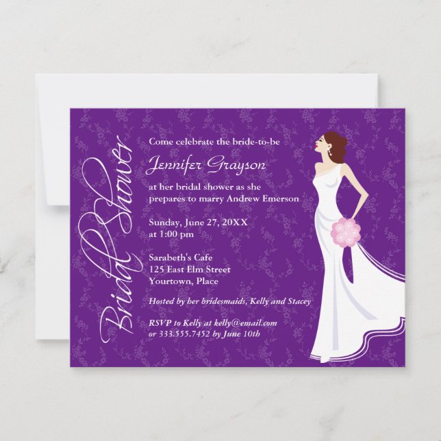 Invitación Moderna Elegancia Rica En Ducha Morada Bridal (Anverso)