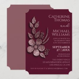 Invitación Moderna elegancia Rosa Purpurina de oro Floral y b
