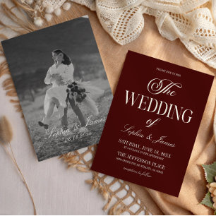 Invitación Moderna Elegante Bodas de Imagen de Marfil Burgund