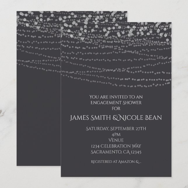 Invitación Moderna Elegante Cadena de Luces Celebración de Ev (Anverso / Reverso)