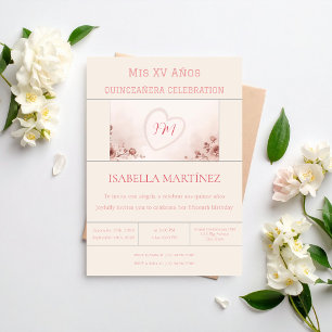 Invitación Moderna Elegante Cumpleaños Quinceañera Bilingüe