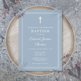 Invitación Moderna Elegante Frontera Bautizo Azul Polvo