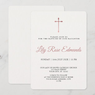 Invitación Moderna Elegante Rosa Oro & Negro Bautizo 
