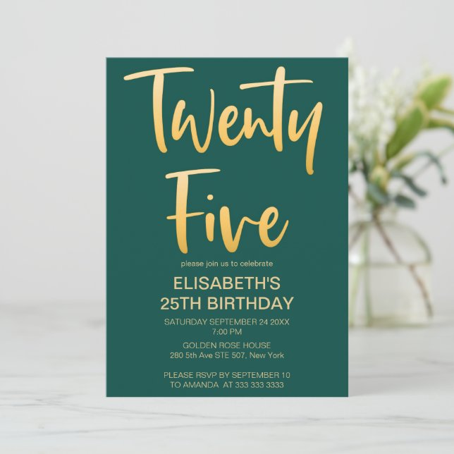 Invitación Moderna Elegante Simple Verde Fiesta de cumpleaños (Anverso de pie)