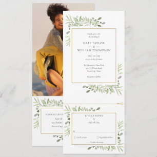 Invitación Moderna Elegante Verde Todo En Una Foto Boda