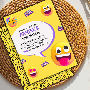 Invitación Moderna emoji alegre y divertida con tema de 10 añ