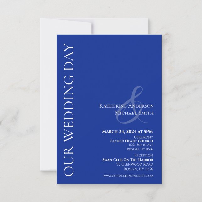 Invitación moderna en blanco y azul (Anverso)