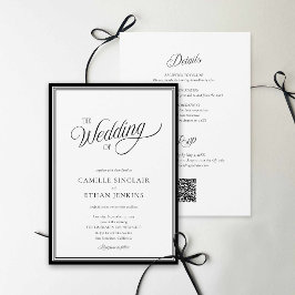 Invitación moderna en blanco y negro con código QR