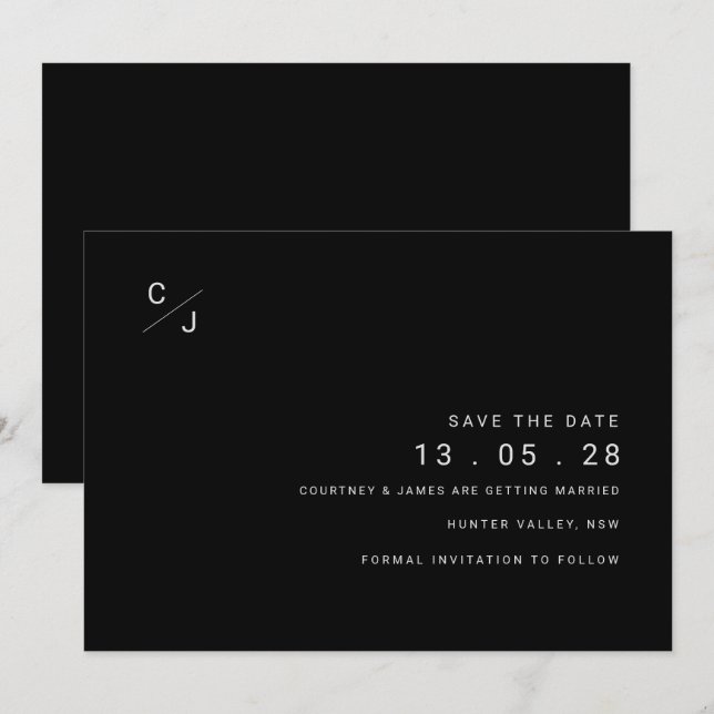 Invitación moderna en blanco y negro para guardar  (Anverso / Reverso)