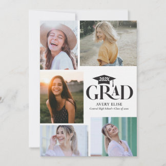 Invitación moderna en Collage de fotos blanco y ne