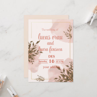 invitación moderna en un blanco y rosa elegantes