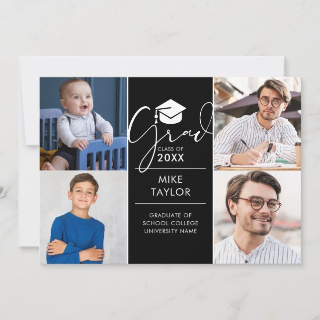 Invitación Moderna Entonces Y Ahora 4 Fiesta De Graduación De (Anverso)