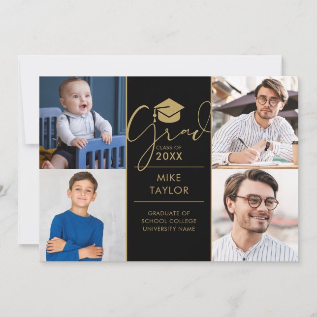 Invitación Moderna Entonces Y Ahora 4 Fiesta De Graduación De (Anverso)