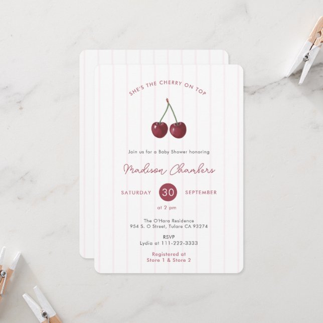 Invitación Moderna es la cereza en la ducha de bebé (Anverso/Reverso In Situ)