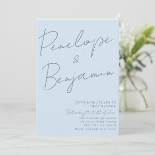 Invitación Moderna escritura a mano elegante azul suave boda