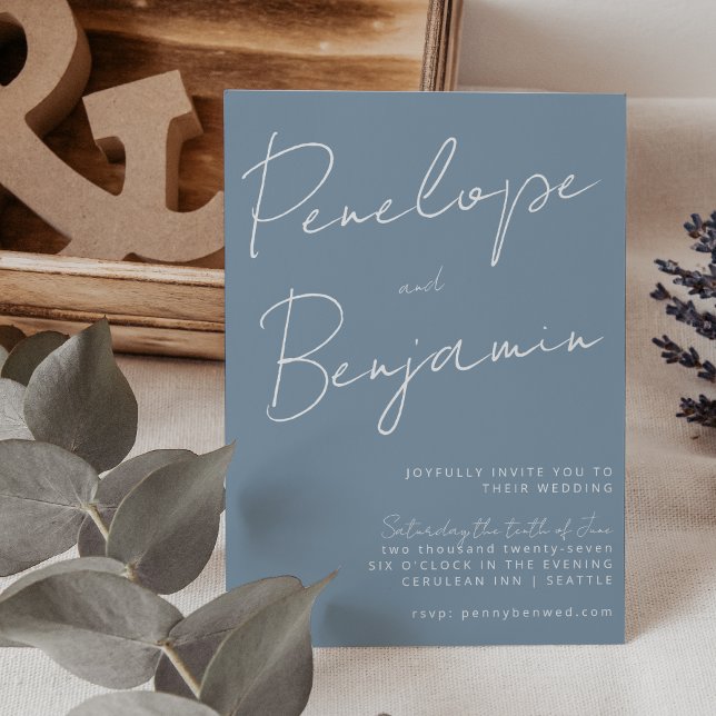 Invitación Moderna escritura a mano manuscrita Boda azul turb (Subido por el creador)