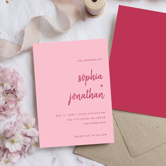 Invitación Moderna escritura Minimalista magenta y Boda rosa (Subido por el creador)