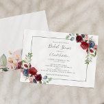 Invitación Moderna escritura Rubor Burgundy Floral Bridal Sho<br><div class="desc">Invitación a la ducha de novia floral floral con escritura moderna Rubor Burgundy. Con rosas de Borgoña, polvorientos azules y rústicos, esta tarjeta se puede personalizar fácilmente para su ocasión especial como ducha de novia, fiesta de compromiso, fiesta de cumpleaños, aniversarios, reuniones familiares y cualquier ocasión especial que haya preparado...</div>