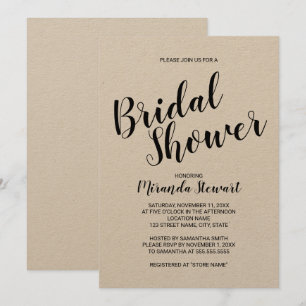 Invitación Moderna escritura Rustic Kraft Paper Ducha de novi