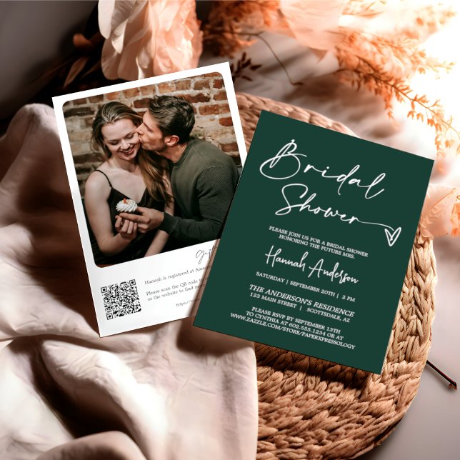 Invitación Moderna Esmeralda Verde Ducha de novia Código QR F (Subido por el creador)